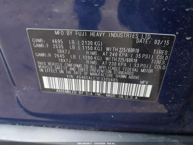4S4BSALC1F3305685 Subaru Outback 2.5i Limited