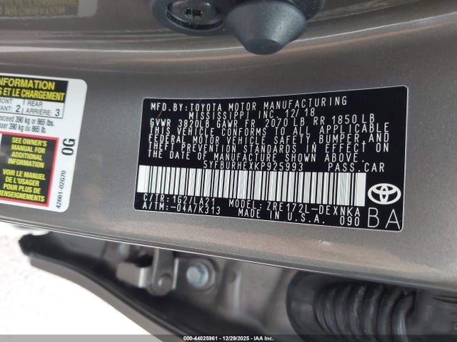 Toyota COROLLA LE 2019 5YFBURHEXKP925993 Image 9