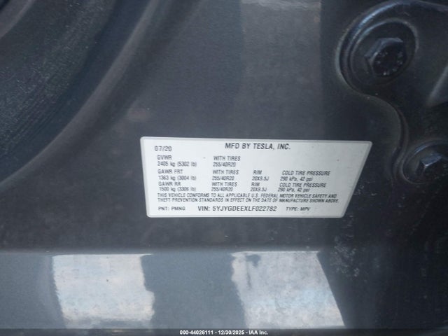 2020 TESLA MODEL Y 5YJYGDEEXLF022782 Photo 8