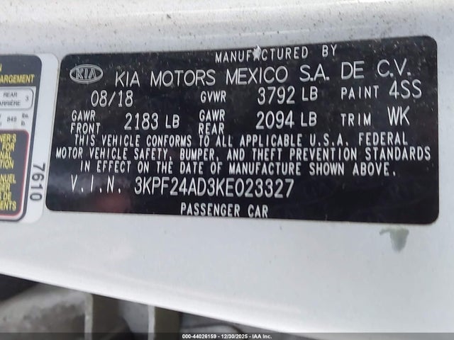 3KPF24AD3KE023327 KIA Forte Lxs