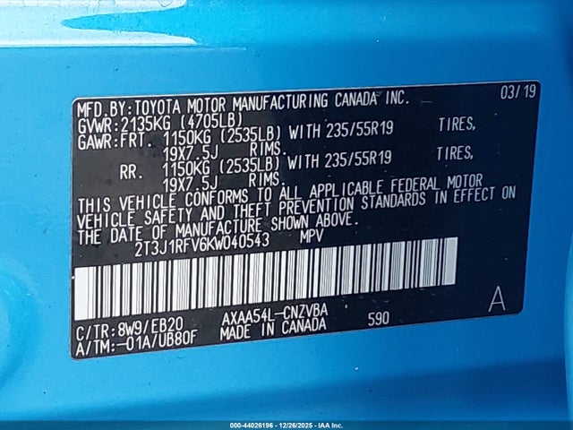 Toyota Rav4 Adventure 2019 2T3J1RFV6KW040543 Image 9