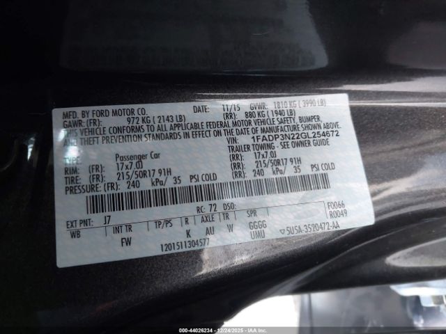 2016 FORD FOCUS 1FADP3N22GL254672 Photo 8