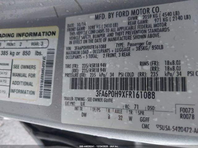 2015 FORD FUSION 3FA6P0H9XFR161088 Photo 8
