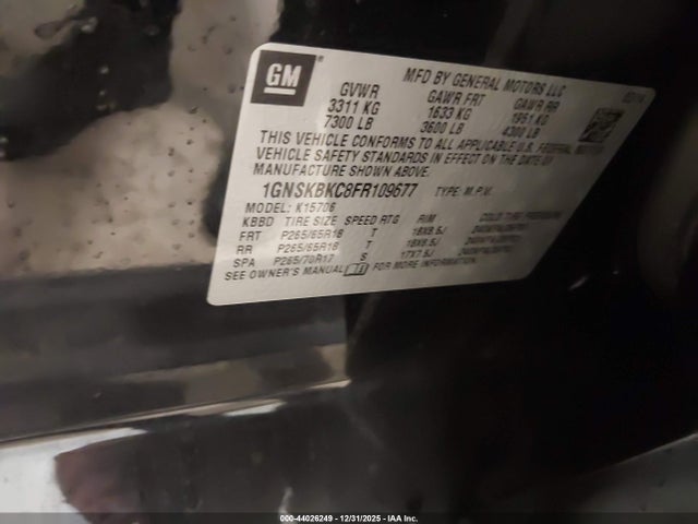 1GNSKBKC8FR109677 Chevrolet Tahoe Lt