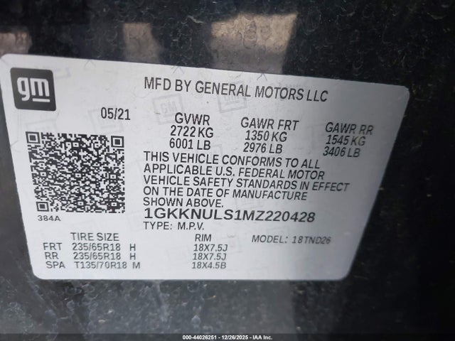 1GKKNULS1MZ220428 GMC Acadia Awd Slt