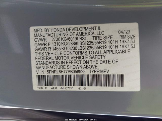 2023 HONDA ODYSSEY 5FNRL6H77PB058928 Photo 8