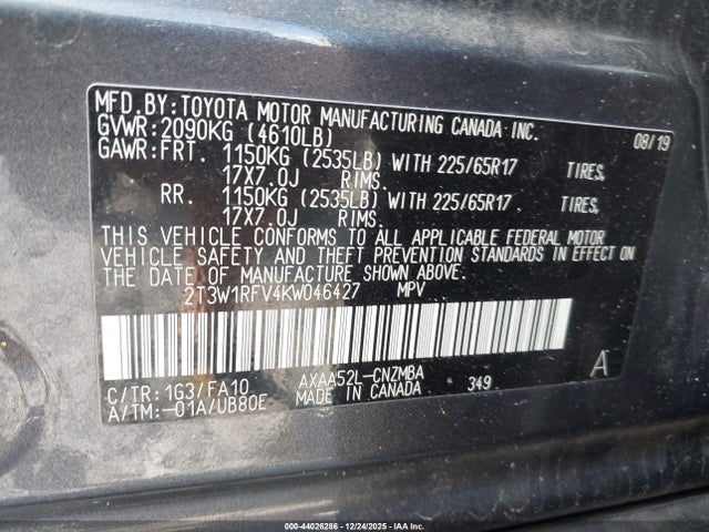 2019 TOYOTA RAV4 2T3W1RFV4KW046427 Photo 8
