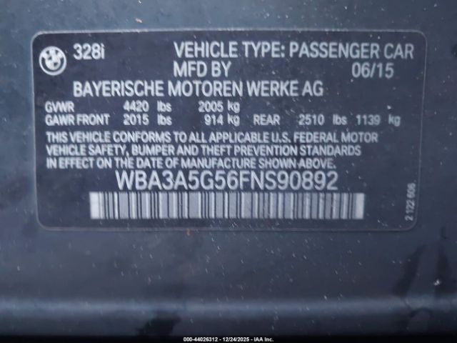 2015 BMW 328I WBA3A5G56FNS90892 Photo 8