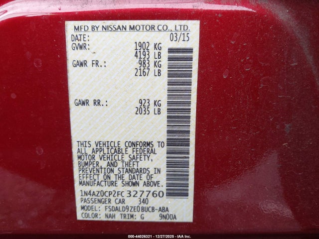 Nissan LEAF SV 2015 1N4AZ0CP2FC327760 Image 9