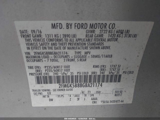 Ford FLEX SE 2016 2FMGK5B88GBA21174 Image 9