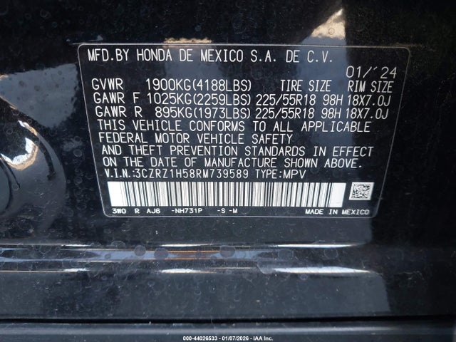 2024 HONDA HR-V 3CZRZ1H58RM739589 Photo 8
