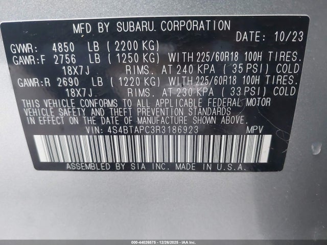 4S4BTAPC3R3186923 Subaru Outback Touring