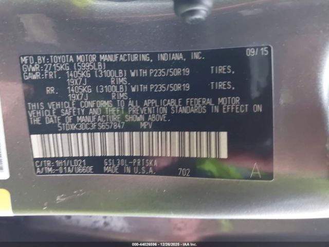 2015 TOYOTA SIENNA 5TDXK3DC3FS657847 Photo 8