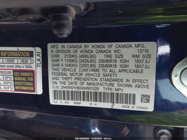 2HKRW1H8XHH501529 Honda Cr-v Ex-l/ex-l Navi