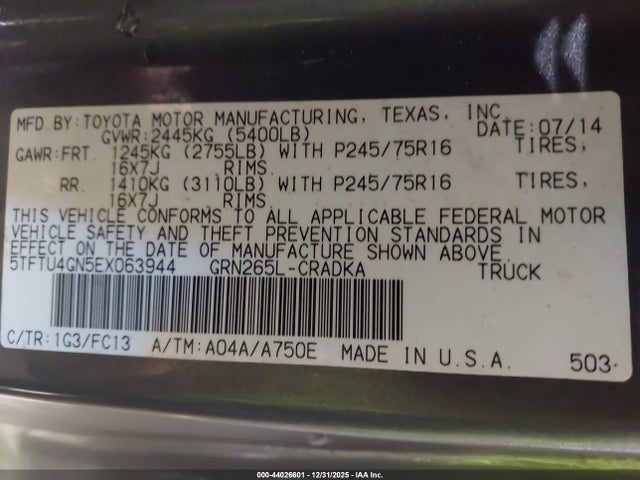 Toyota Tacoma Prerunner V6 2014 5TFTU4GN5EX063944 Image 9