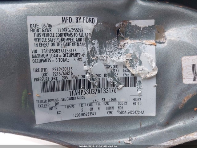 2007 FORD TAURUS 1FAHP53U37A133176 Photo 8