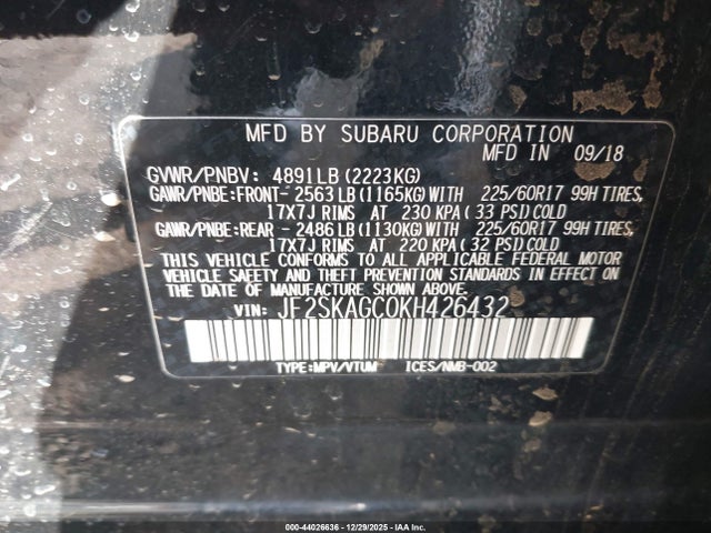 Subaru Forester Premium 2019 JF2SKAGC0KH426432 Image 9