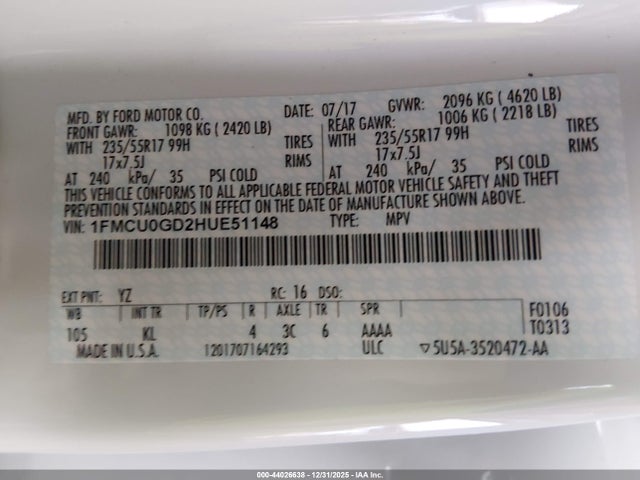 2017 FORD ESCAPE 1FMCU0GD2HUE51148 Photo 8