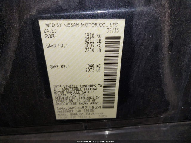 1N4AL3AP5FN874824 Nissan Altima 2.5 S