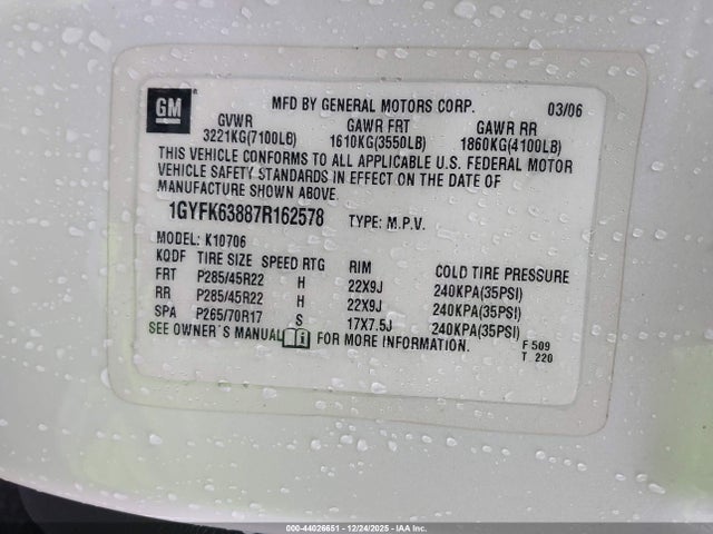 2007 CADILLAC ESCALADE 1GYFK63887R162578 Photo 8