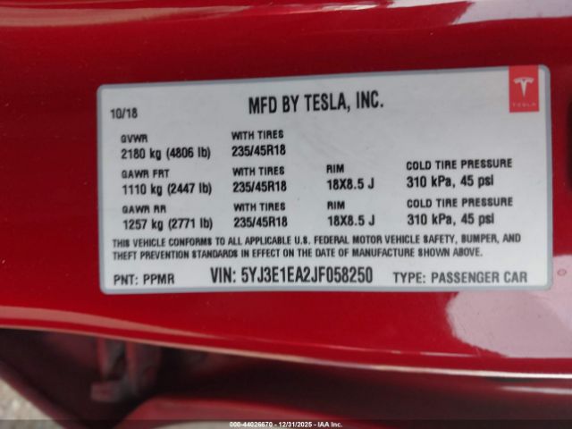 2018 TESLA MODEL 3 5YJ3E1EA2JF058250 Photo 8