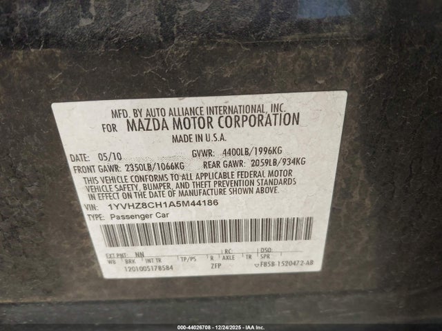 2010 MAZDA MAZDA6 1YVHZ8CH1A5M44186 Photo 8