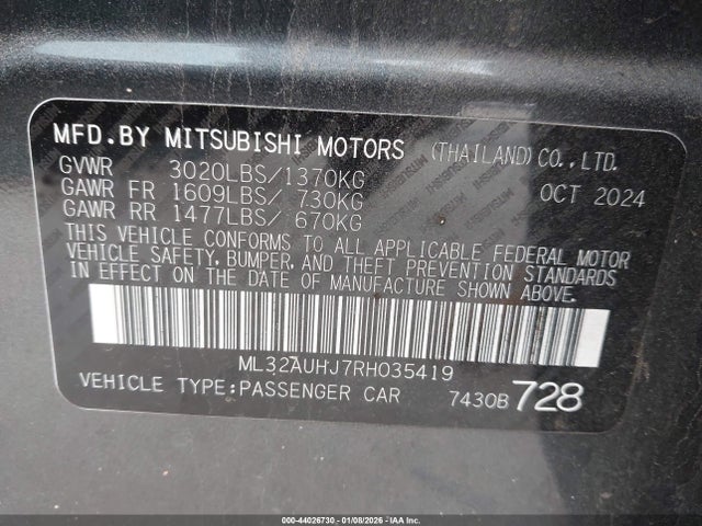 2024 MITSUBISHI MIRAGE ML32AUHJ7RH035419 Photo 8