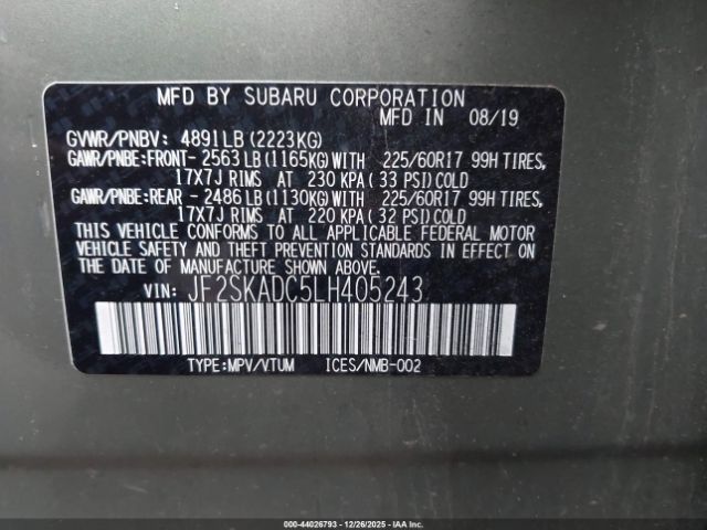 2020 SUBARU FORESTER JF2SKADC5LH405243 Photo 8