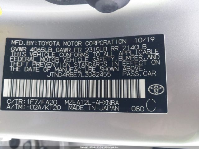 2020 TOYOTA COROLLA JTND4RBE7L3082455 Photo 8