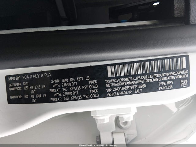 ZACCJABB7HPF16280 Jeep Renegade Latitude Fwd