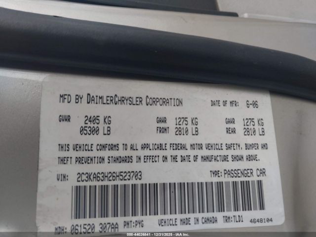 2006 CHRYSLER 300C 2C3KA63H26H523703 Photo 8