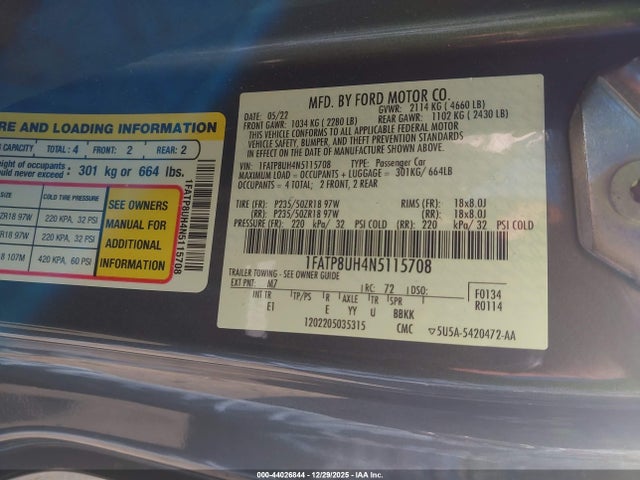 2022 FORD MUSTANG 1FATP8UH4N5115708 Photo 8