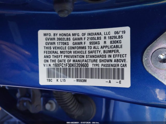 19XFC1F30KE209600 Honda CIVIC EX