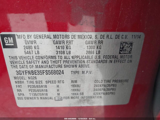 2015 CADILLAC SRX 3GYFNBE35FS568024 Photo 8