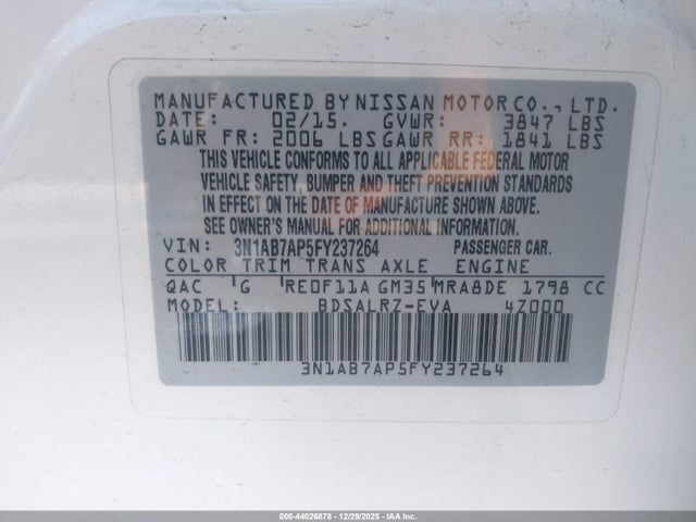 Nissan SENTRA SR 2015 3N1AB7AP5FY237264 Image 9