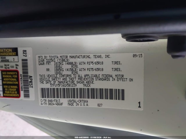 5TFUY5F16GX501239 Toyota Tundra Sr5 5.7l V8