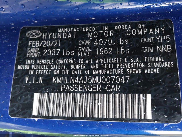 KMHLN4AJ5MU007047 Hyundai Elantra Hybrid Limited