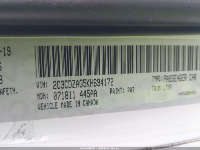 2019 DODGE CHALLENGER 2C3CDZAG5KH694172 Photo 8