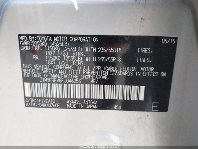 Toyota Rav4 Limited 2015 JTMYFREV8FJ046253 Image 9
