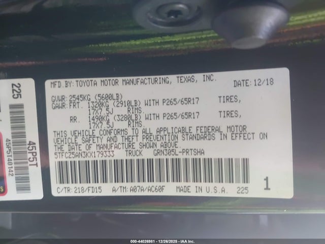 5TFCZ5AN3KX179333 Toyota Tacoma Trd Sport