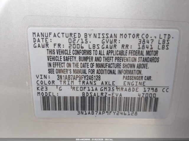 3N1AB7AP9FY246128 Nissan SENTRA SR