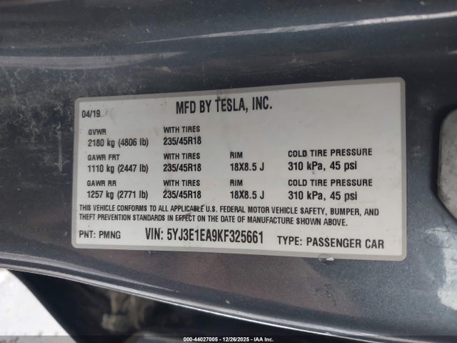 2019 TESLA MODEL 3 5YJ3E1EA9KF325661 Photo 8
