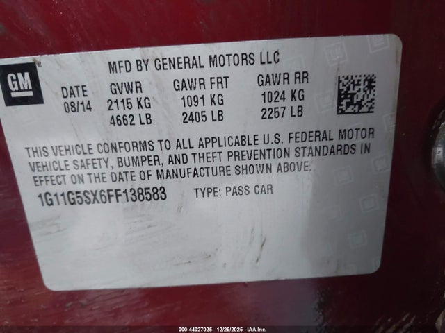1G11G5SX6FF138583 Chevrolet Malibu 2lz