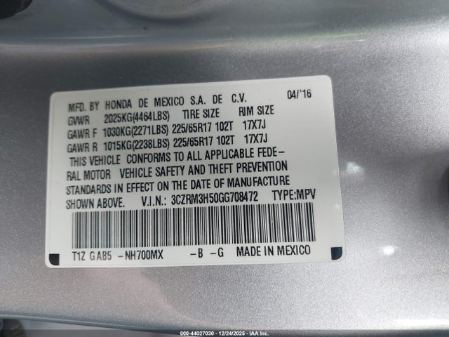 Honda CR-V EX 2016 3CZRM3H50GG708472 Image 9
