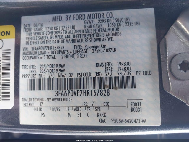 Ford Fusion Sport 2017 3FA6P0VP7HR157828 Image 9