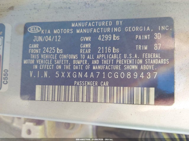 2012 KIA OPTIMA 5XXGN4A71CG089437 Photo 8