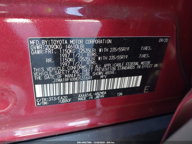 JTMA1RFVXMD531648 Toyota Rav4 Xle Premium