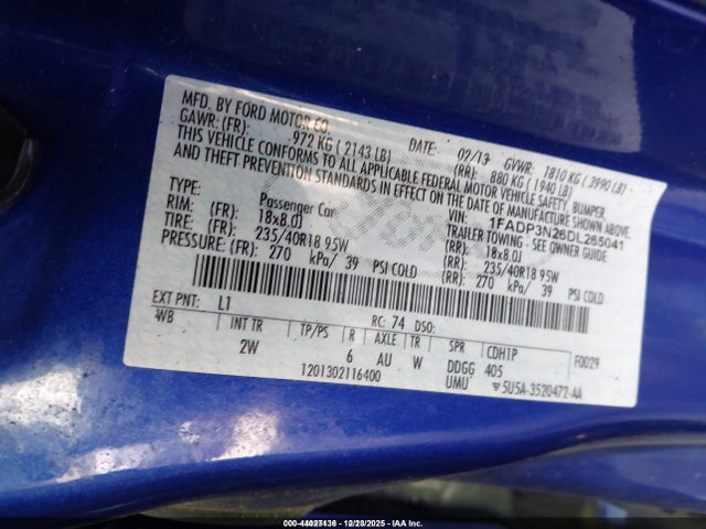 Aukcja sprzedaży 2013 Ford Focus Titanium, vin: 1FADP3N26DL265041, numer aukcji: 44027136