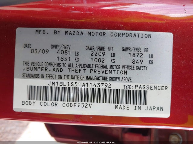 Aukcja sprzedaży 2010 Mazda Mazda3 S Sport, vin: JM1BL1S51A1143792, numer aukcji: 44027149