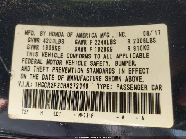 1HGCR2F30HA272040 Honda ACCORD LX